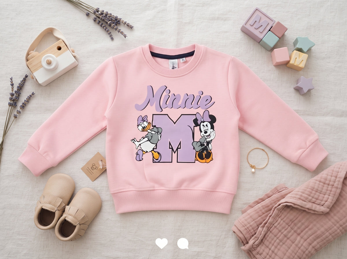 Girls Pink Disney Minnie Mouse & Daisy Duck Sweatshirt – Cozy Graphic Pullover