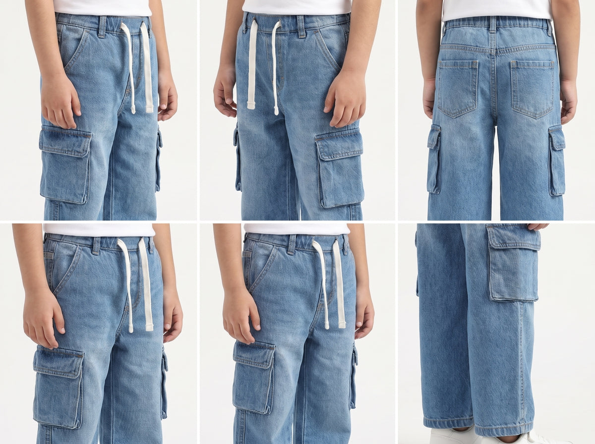 Boys Skate Flap-Pocket Cargo Denim – Loose Straight Leg Jeans