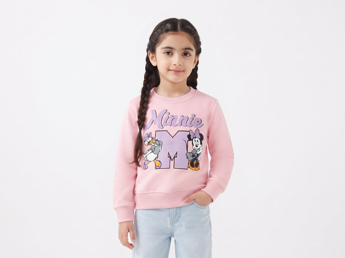 Girls Pink Disney Minnie Mouse & Daisy Duck Sweatshirt – Cozy Graphic Pullover