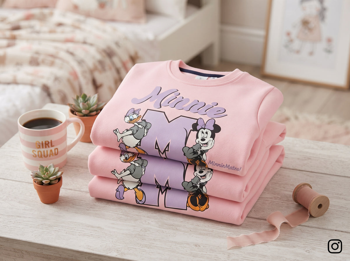 Girls Pink Disney Minnie Mouse & Daisy Duck Sweatshirt – Cozy Graphic Pullover