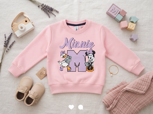 Girls Pink Disney Minnie Mouse & Daisy Duck Sweatshirt – Cozy Graphic Pullover