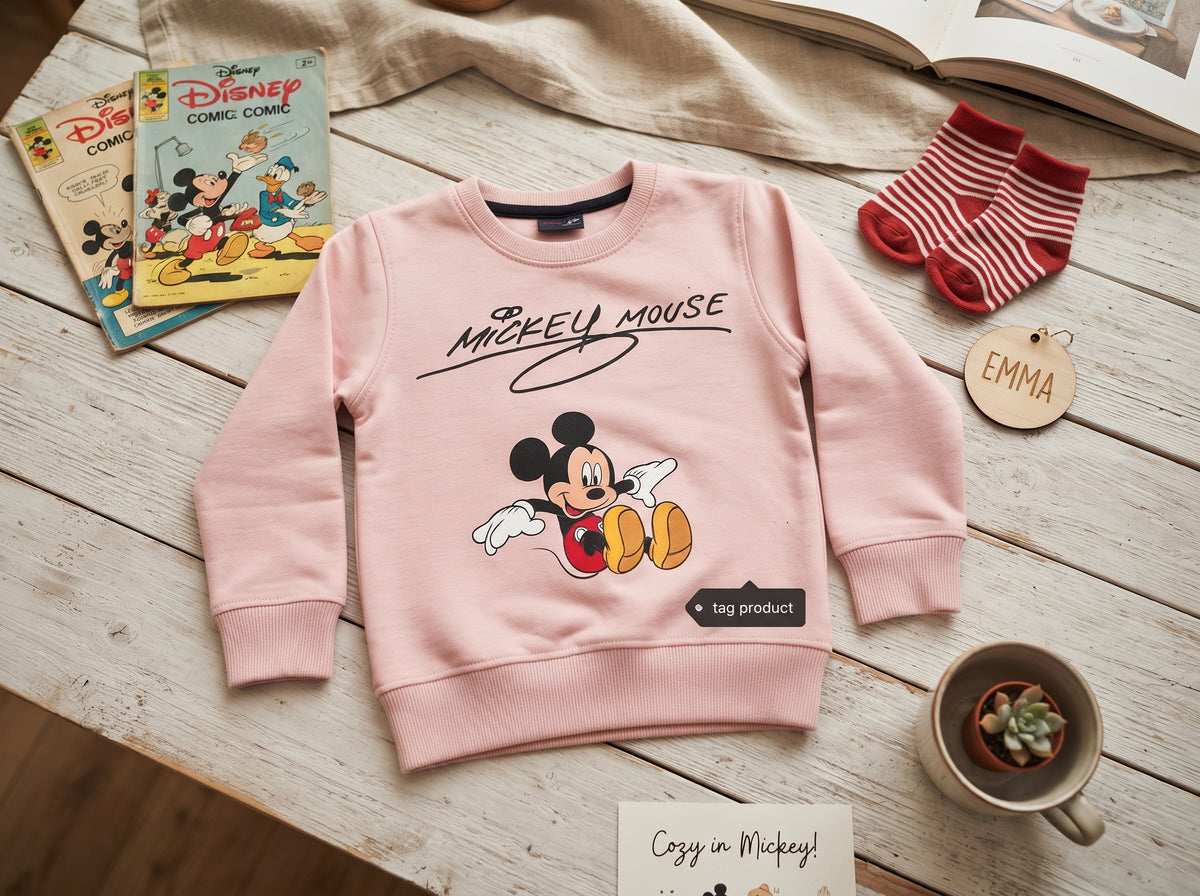 Disney Mickey Mouse Character Printed Kids Sweater – Cute Everyday Cotton Crewneck for Boys & Girls